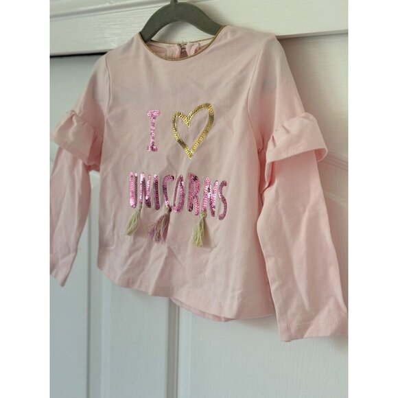 Mud Pie Small (12-18M) "I Love Unicorns" Long Sleeve Tee Pink Cotton/Spandex Ruf - Picture 9 of 11